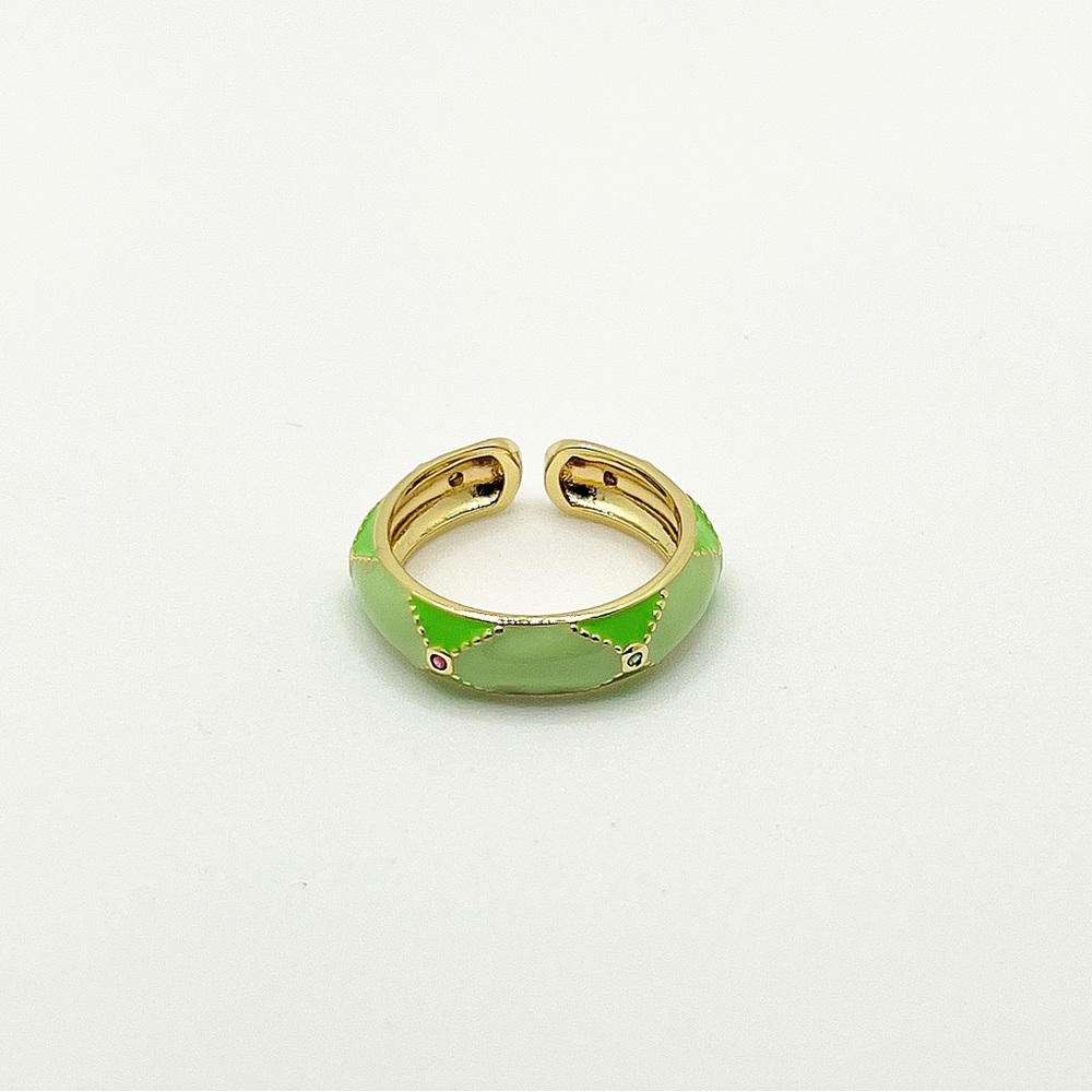 18k Gold green geometric band ring